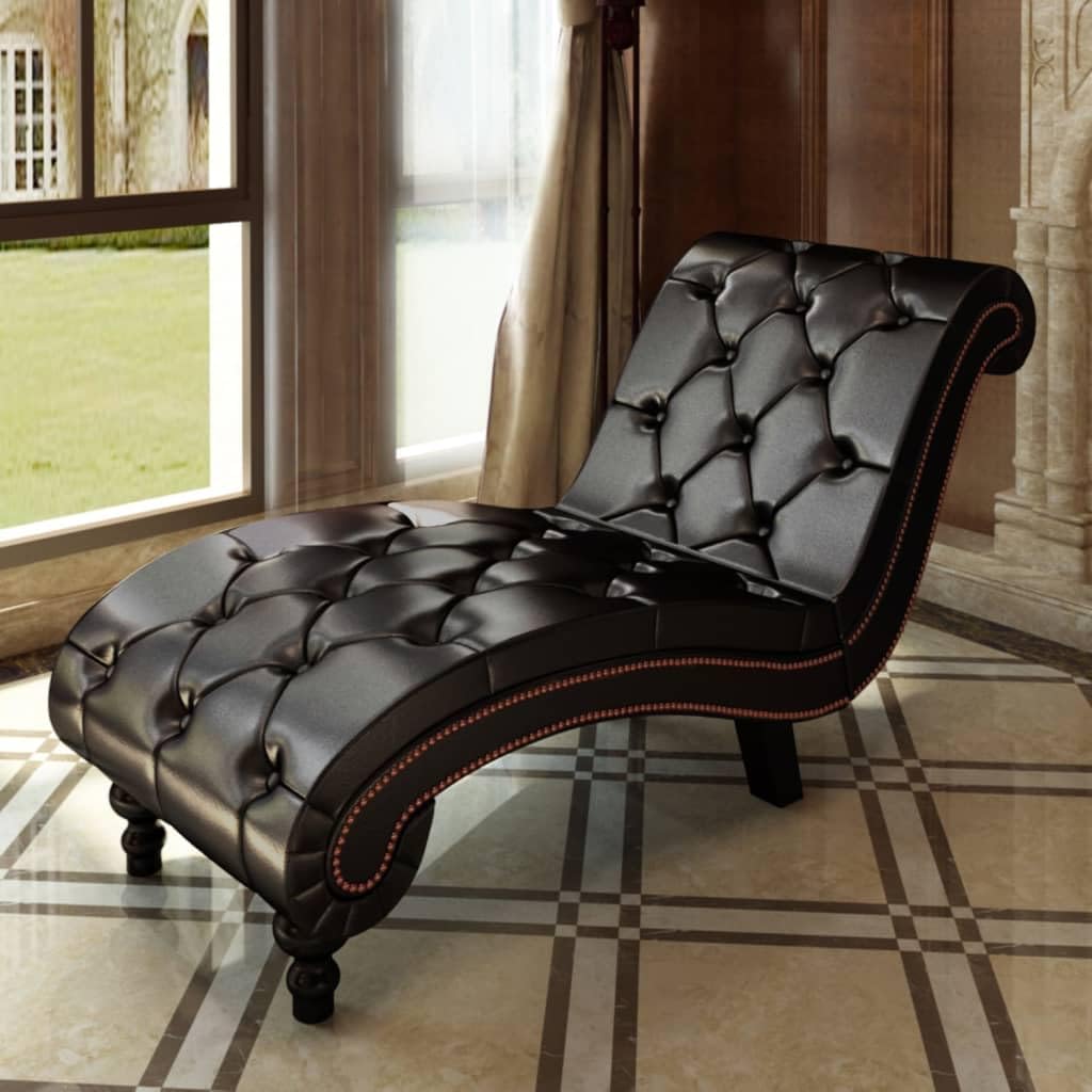 vidaXL Diván Chaise Longue Clásico Botones Poliuretano Marrón Sillón Camilla