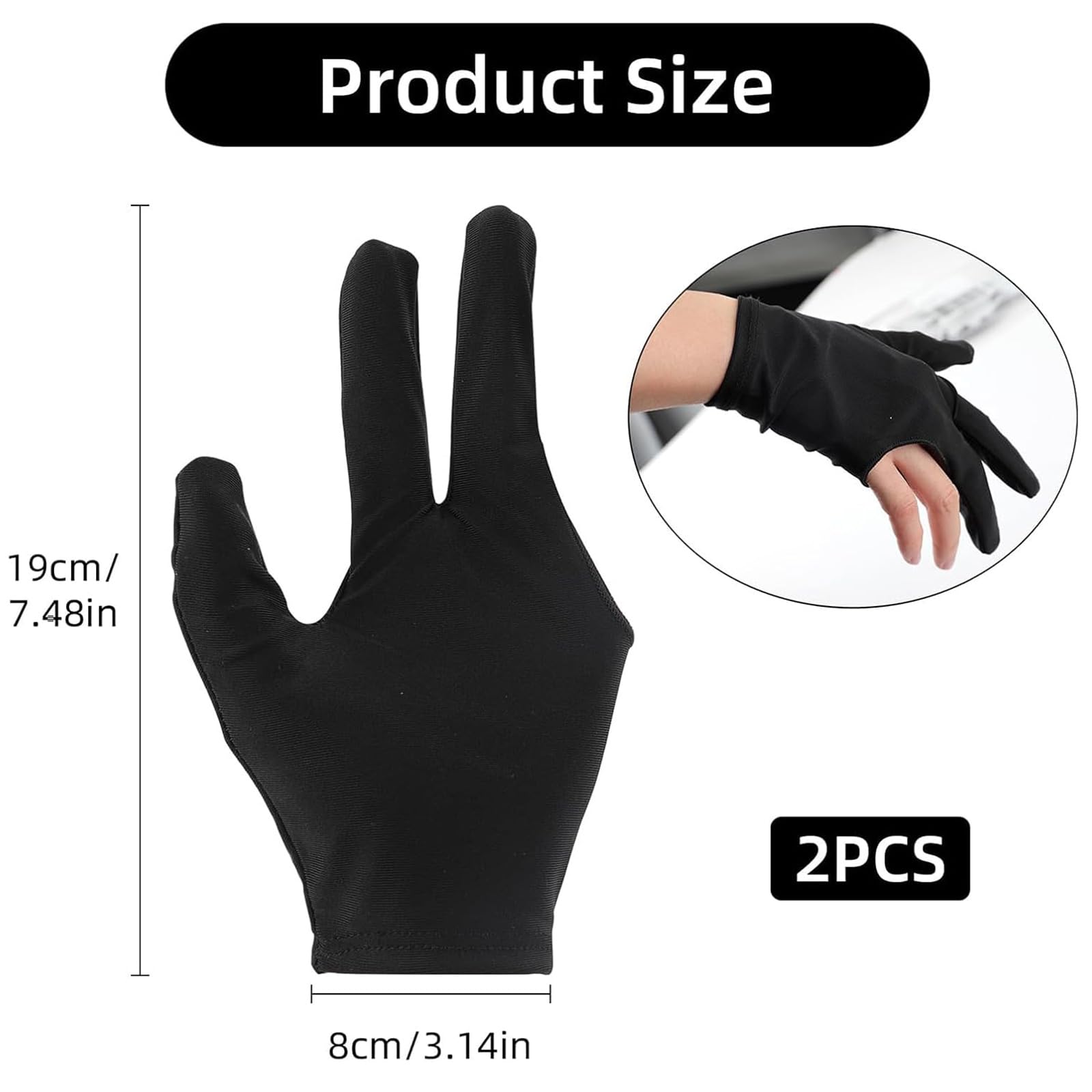 CVNRCLP 2-Piece Snooker Gloves Set, 3-Finger Anti-Slip Billiard Gloves for Pool and Snooker Players Left Hand Design - Image 2