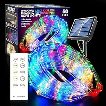 LED Solar Rope Lights Outdoor Waterproof, 50Ft Indoor/Outdoor Rope Lights for Outside, USB/Solar Powered, Remote Included, 8 Color Changing Light Modes, As Seen On Tv