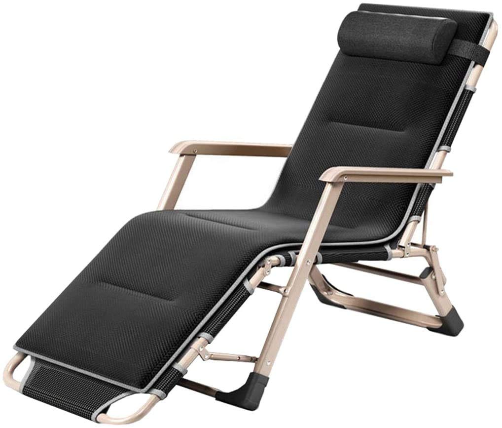 Lounge Chairs Relaxing Folding Outdoor Armchairs Camping Chairs Reclining Garden Chairs for Outdoor Garden Beach Camping with Max 200kg Cushion - Black,