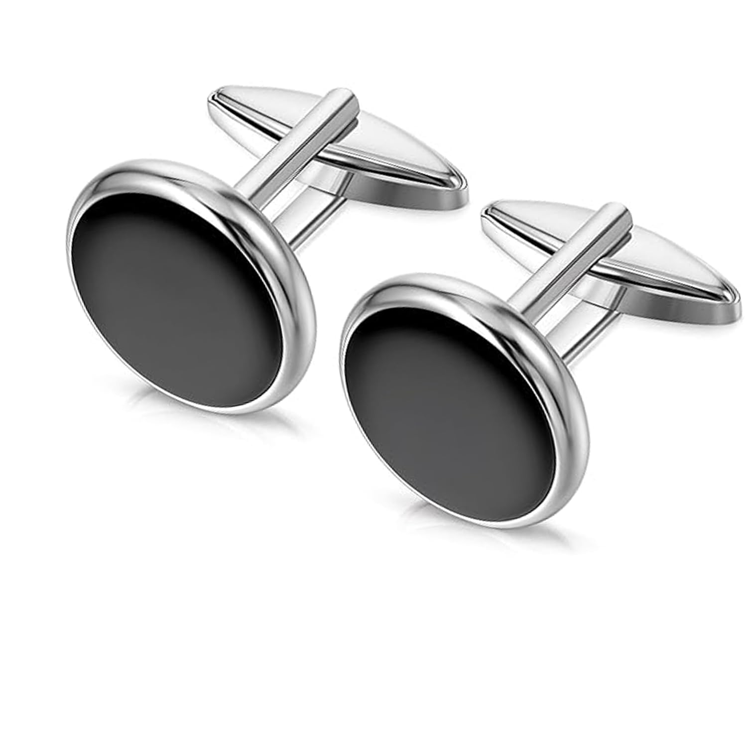 Boutons de Manchette Classiques pour Homme - Père de la Mariée, Mari, Petit Ami (Noir + Argent)