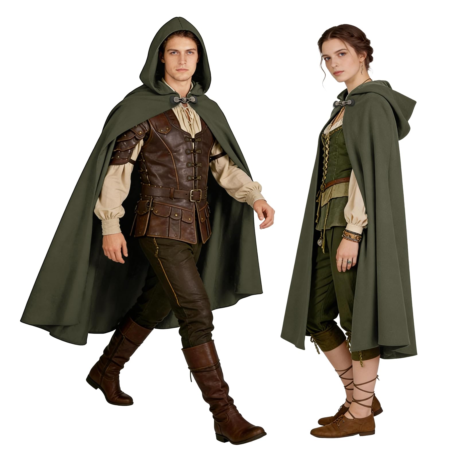 Renaissance Cappotto con cappuccio, mantello medievale, da strega da uomo, abbigliamento medievale, unisex, per Halloween, carnevale, cosplay (verde)