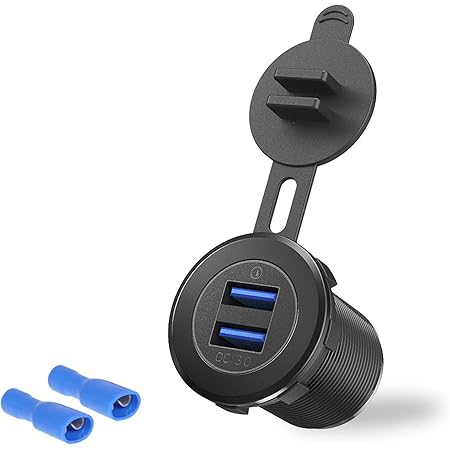 Rydonair Aluminum QC 3.0 Dual USB Charger Socket, Waterproof 12V USB Outlet for Marine, Boat, Car, Golf Cart, RV,UTV, ATV, etc (Non Illuminated)