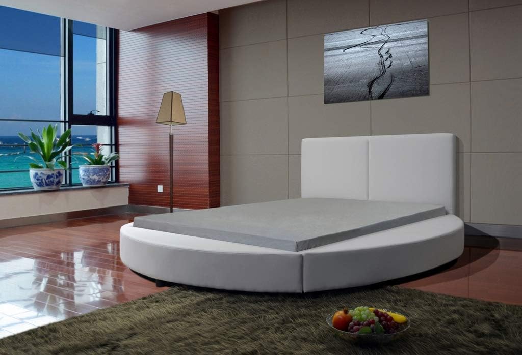 Buy GREATIME Modern Round Bed, Queen Size Bed, White Color Contemporary