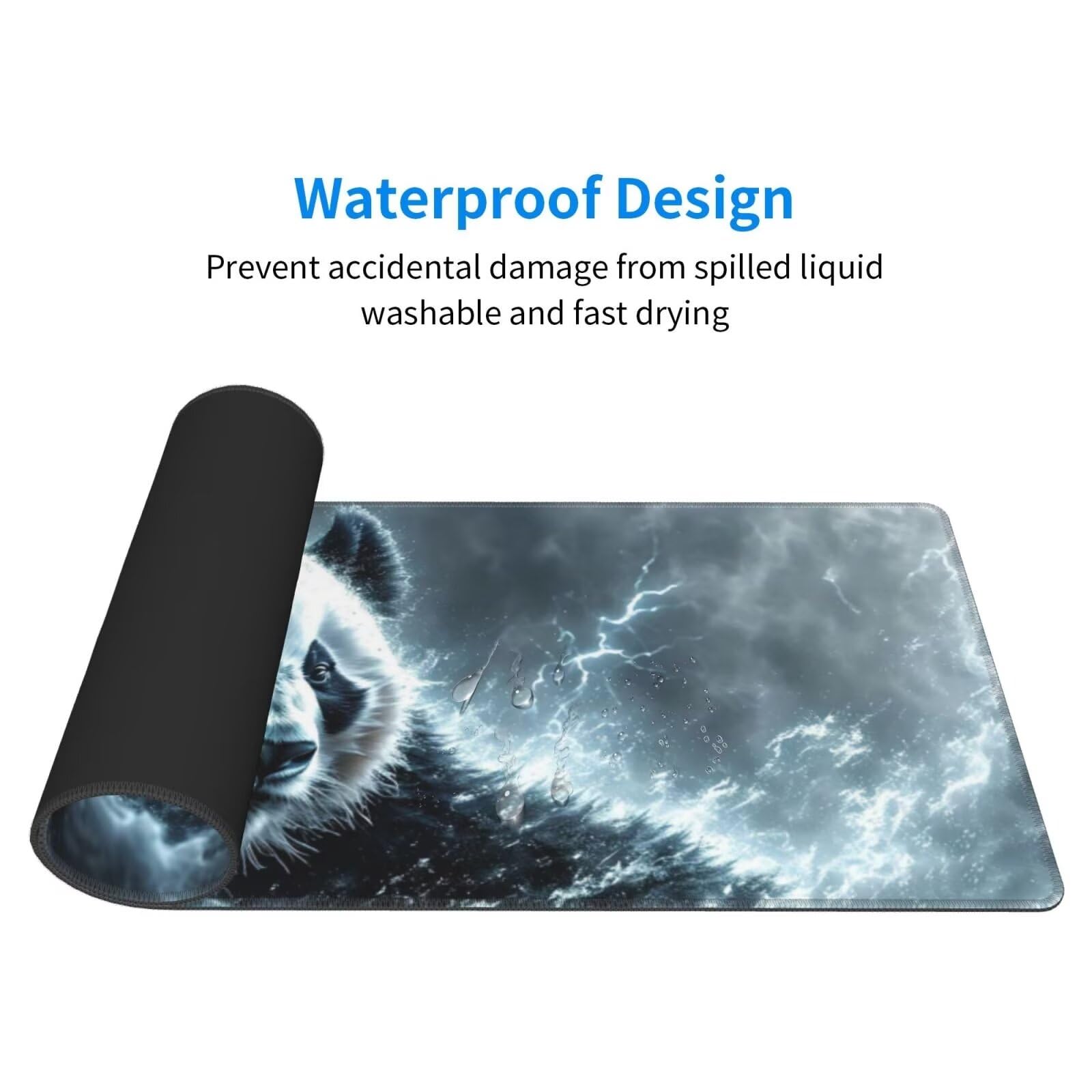 Tappetino Mouse, Tappetino Mouse Gaming Grande XXL 1500x800x3mm Tappetino Scrivania Mouse Pad, Base in Gomma Antiscivolo, Bordi Cuciti,Lavabile, Mousepad per Ufficio e Gaming (Panda Fulmine) R-596