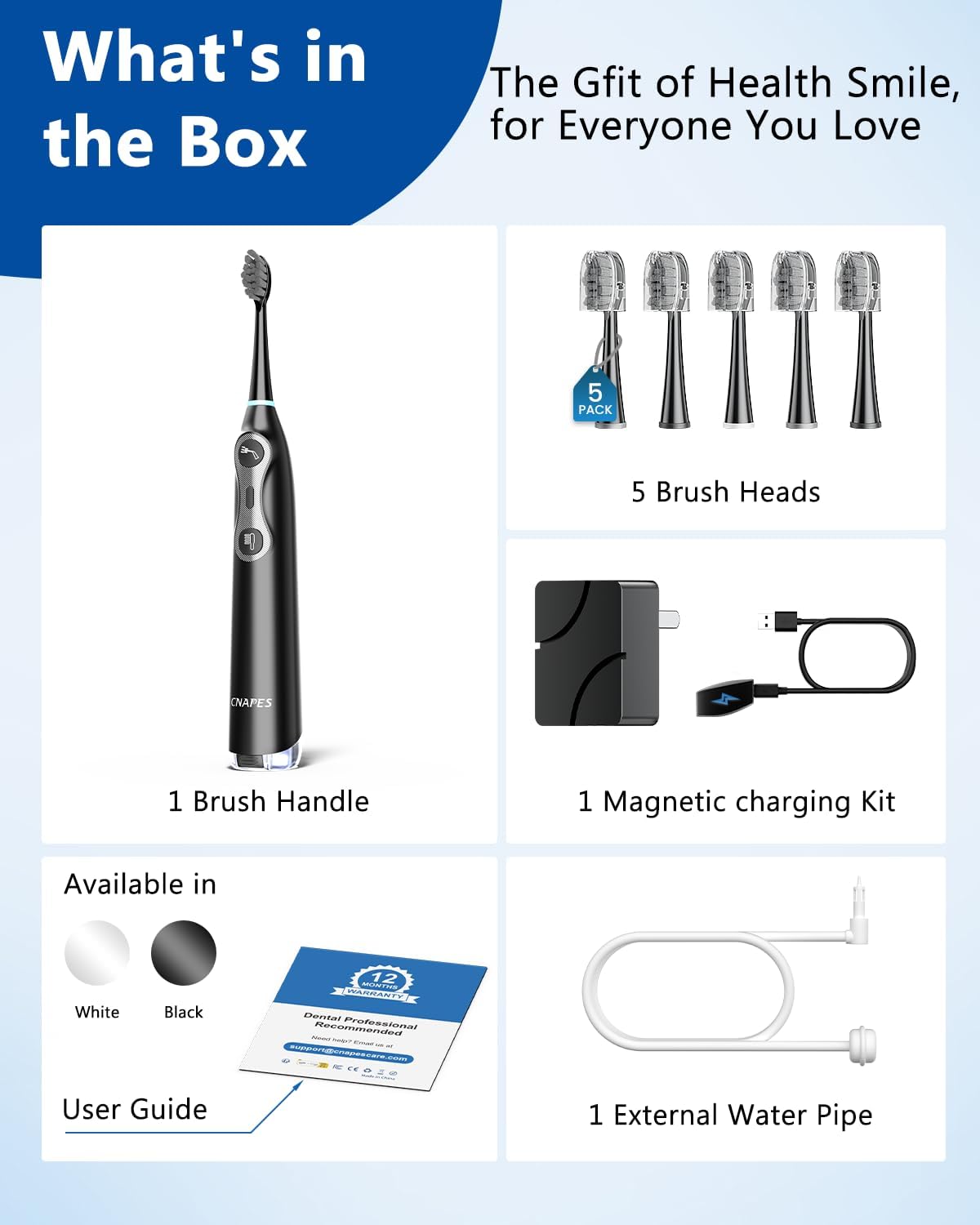 3-in-1 Flossing Toothbrush – Flosses, Vibrates and Oscillates, Electric Toothbrush with Water Flosser for Adults, 5 Brush Heads, 3 Modes for Plaque Removal, Sensitivity & Braces, Travel (Black)