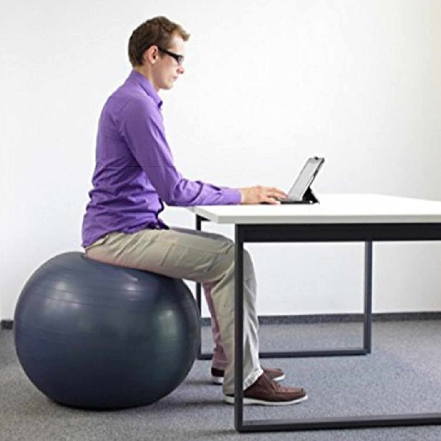 55cm 65cm 75cm Sitting Ball Chair for Office Home Desk, Yoga Ball Fitness Pilates Ball with Stability Base & Resistance Bands, Balance Fitness Ball Seat to Relieve Back Pain(Diameter 75cm(29 4/8 inch)
