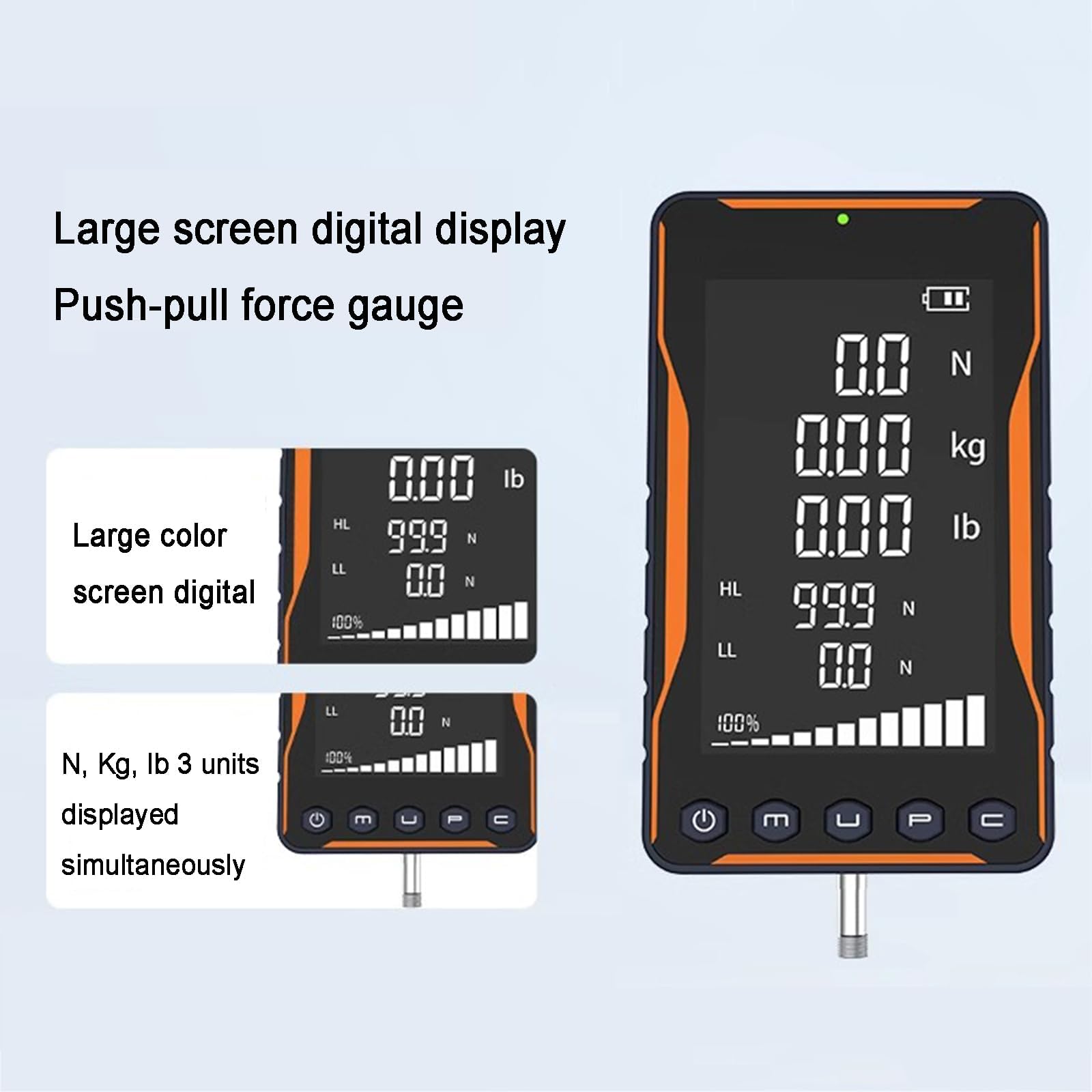 Probador digital de empuje y tracción, medidor de fuerza portátil con 5 sondas, 3 modos N/kg/lb, sensor integrado para pruebas de compresión y tensión