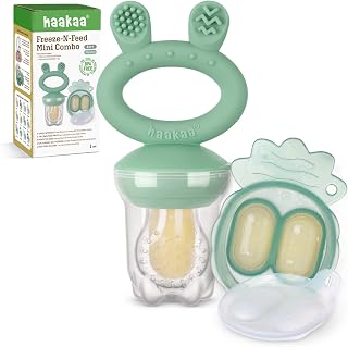 Haakaa Baby Fruit Food Feeder & Mini Freezer Nibble Tray Combo: BPA-Free Silicone for Safe Self-Feeding & Teething Relief, 4M+ (Pea Green)