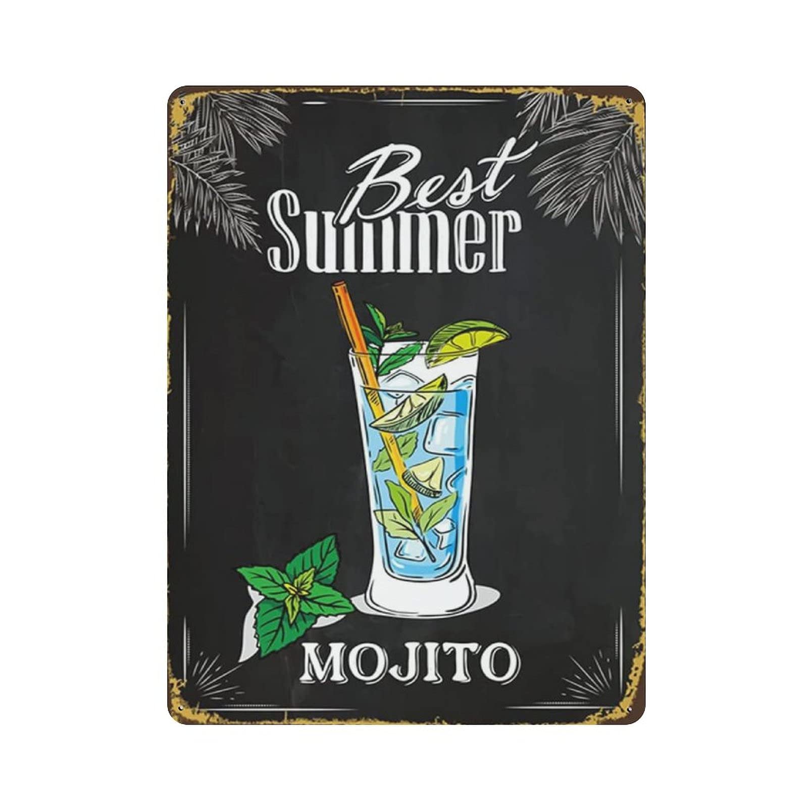 rayprint Metal Tin Sign Best Summer Mojito Cocktail Vintage Tin Poster Metal Sign Wall Decoration Country Kitchen Home Garage Decor 16"x12"