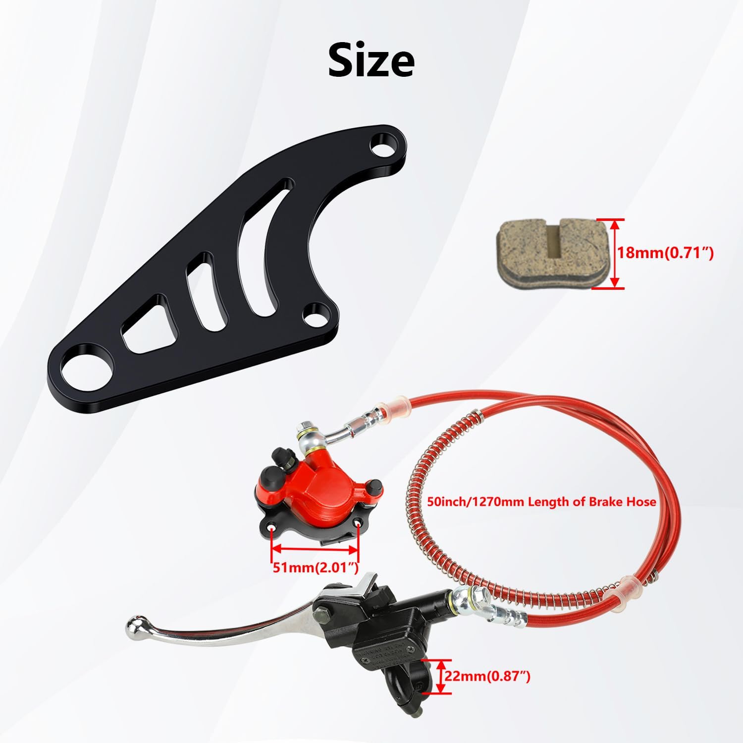 Upgraded Mini Bike Hydraulic Brake Kit and Rear Brake Caliper Mounting Bracket Adapter for Coleman CT100U with 180mm Disc Brake Rotor Master Cylinder Pad Assembly Hardware Part