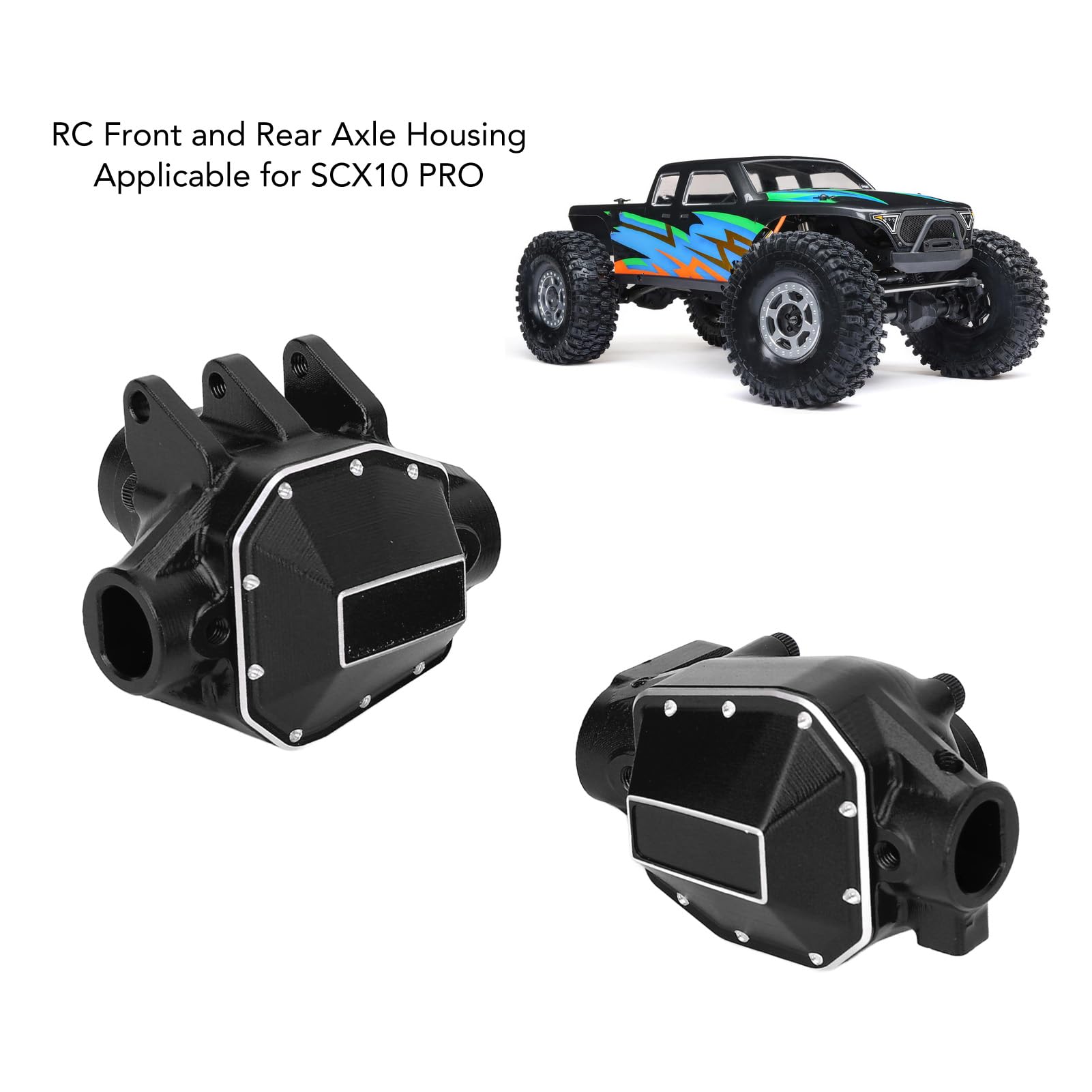 2-częściowy zestaw RC obudowa przedniej i tylnej osi ze stopu aluminium RC Crawler obudowa osi do SCX10 PRO (czarny)