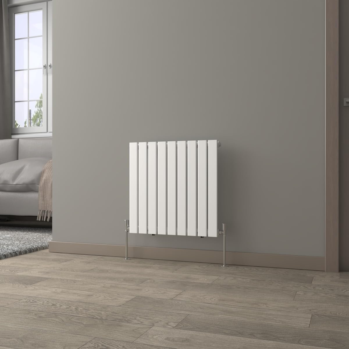 Nrg White 600X612mm Horizontal Radiator Gloss Single Flat Panel With Valves