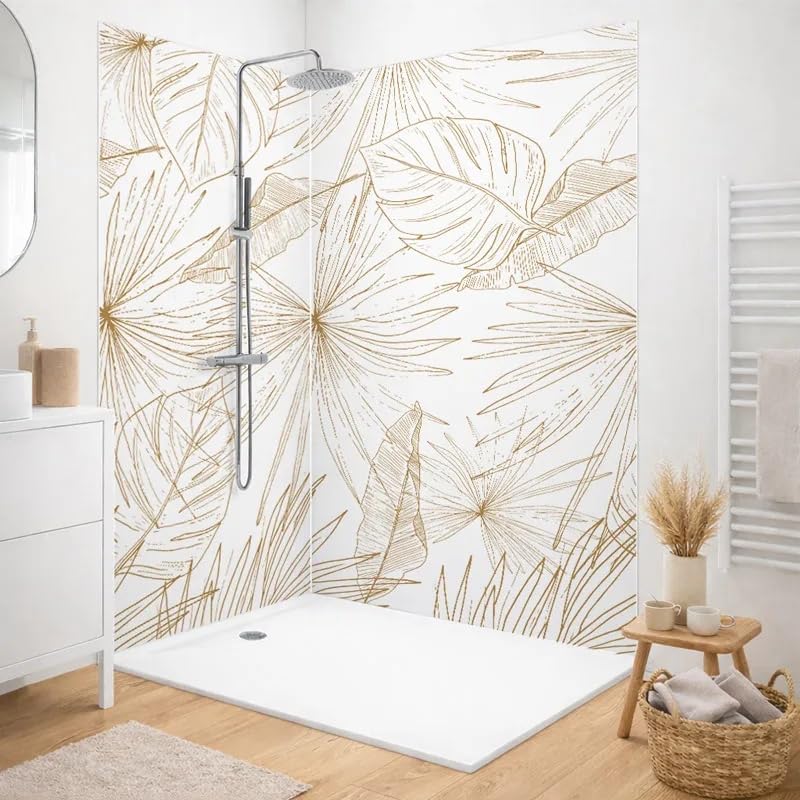 Panneaux muraux de douche motif feuilles tropicales dorées revêtement premium 99 Déco