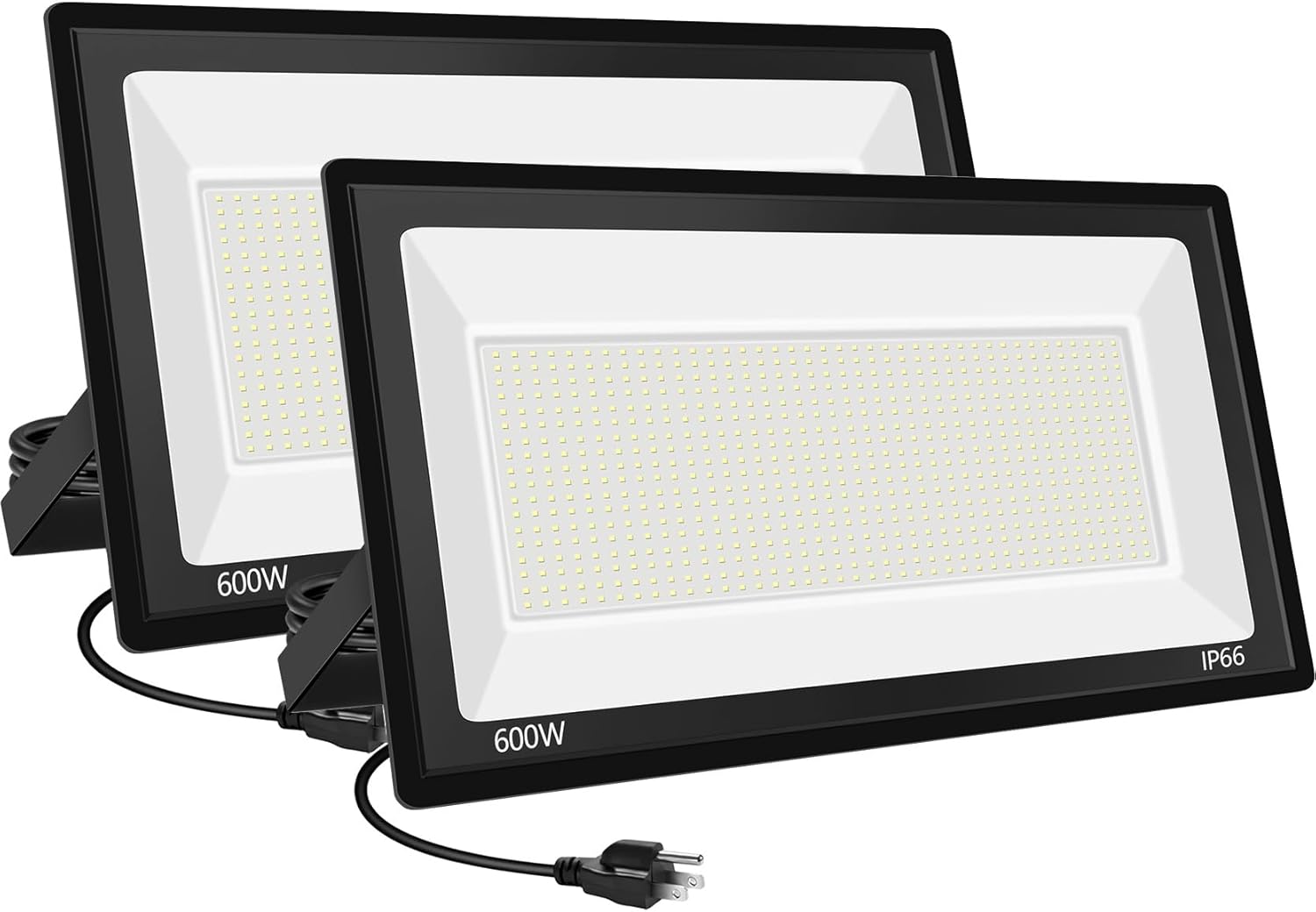 2 Pack 300W LED Flood Light Outdoor,2000W Equivalent 36000LM 6000K Daylight White Super Bright FloodLight with Plug,IP66 Waterproof Commercial Lighting for Sports Fields,Counts,Arena,Stadium