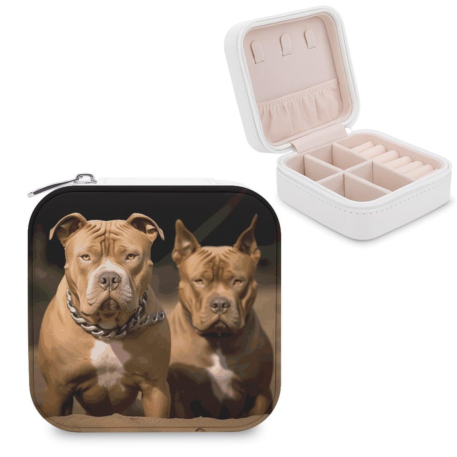 FekiLoot Pitbull Dogs Jewelry Case Personalized Leather Jewelry Box Mini Travel Jewelry Case Small Portable Jewelry Organizer for Ring Earrings Necklace Bracelet