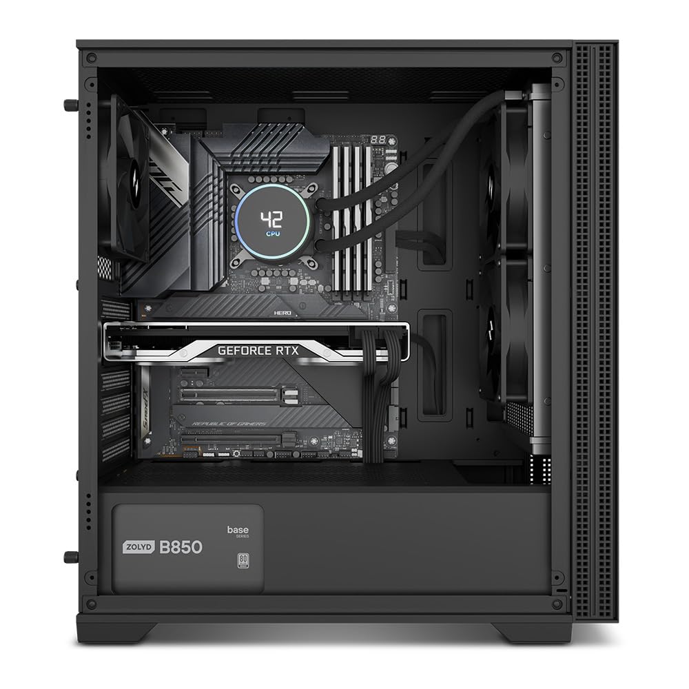 Zolyd Noct Caja PC ATX Silenciosa, Diseño Minimalista con Aislamiento Acústico, Compatible ATX/Micro-ATX/Mini-ITX, 3 Ventiladores Incluidos, Soporte Refrigeración Líquida 360 mm, USB-C, Negro