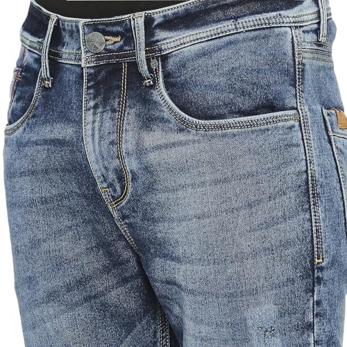 Image of Being Human Blue Cropped Fit Denims for Men Clothing