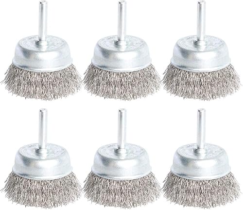 Kit de cepillo de copa prensado de alambre de acero inoxidable 6PCS para taladro con vástago de 14 pulgadas