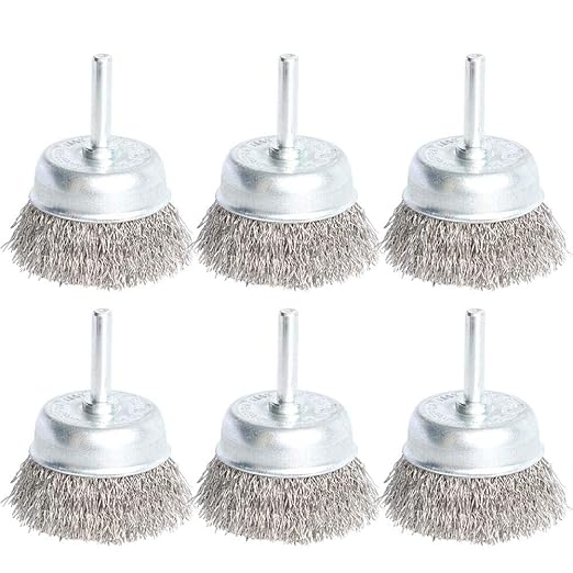 6PCS Stainless Steel Wire Crimped Cup Brush Kit for Drill with 1/4-Inch Shank