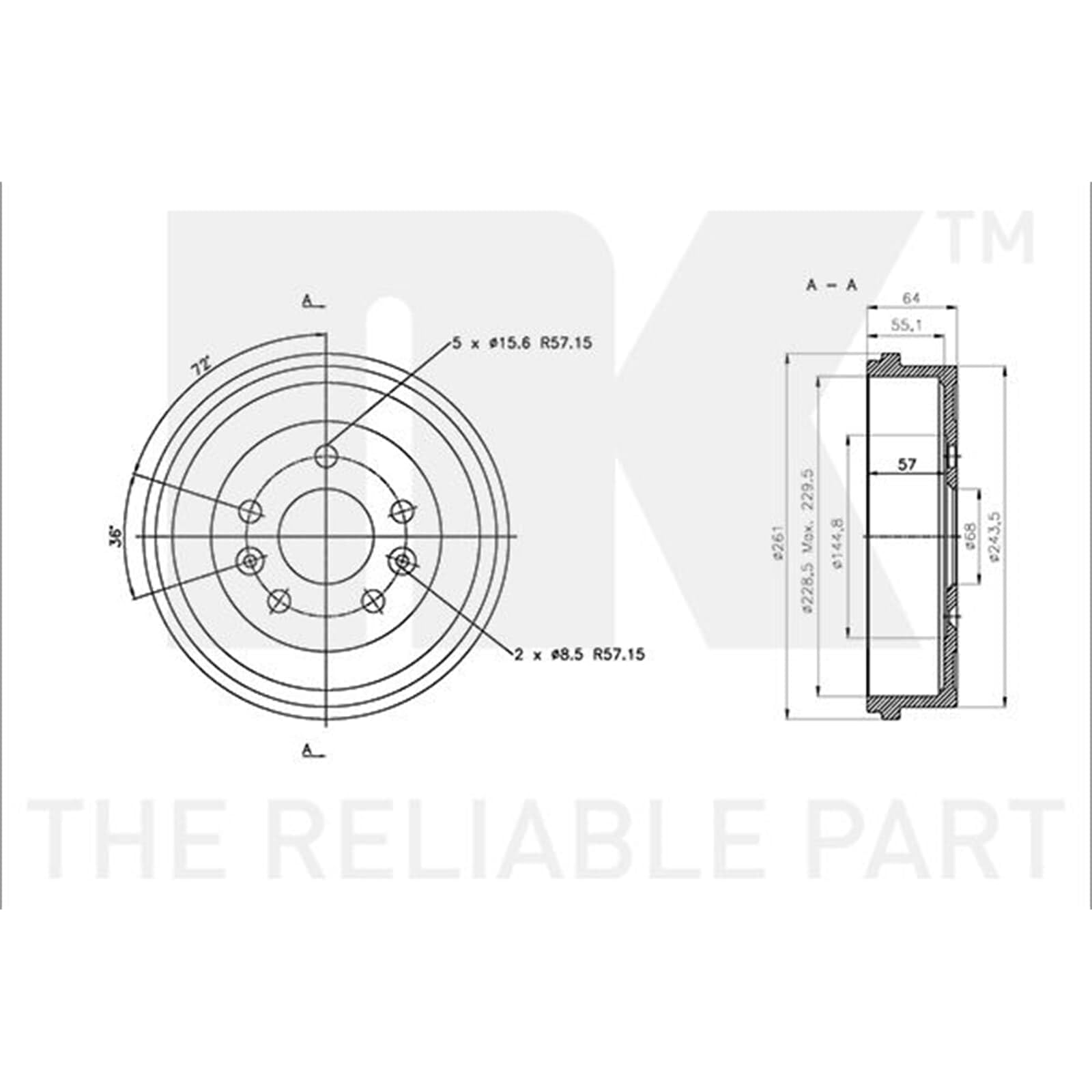 2x NK Ø 229mm Bremstrommeln hinten | 2x 253937 passend für Duster Juke