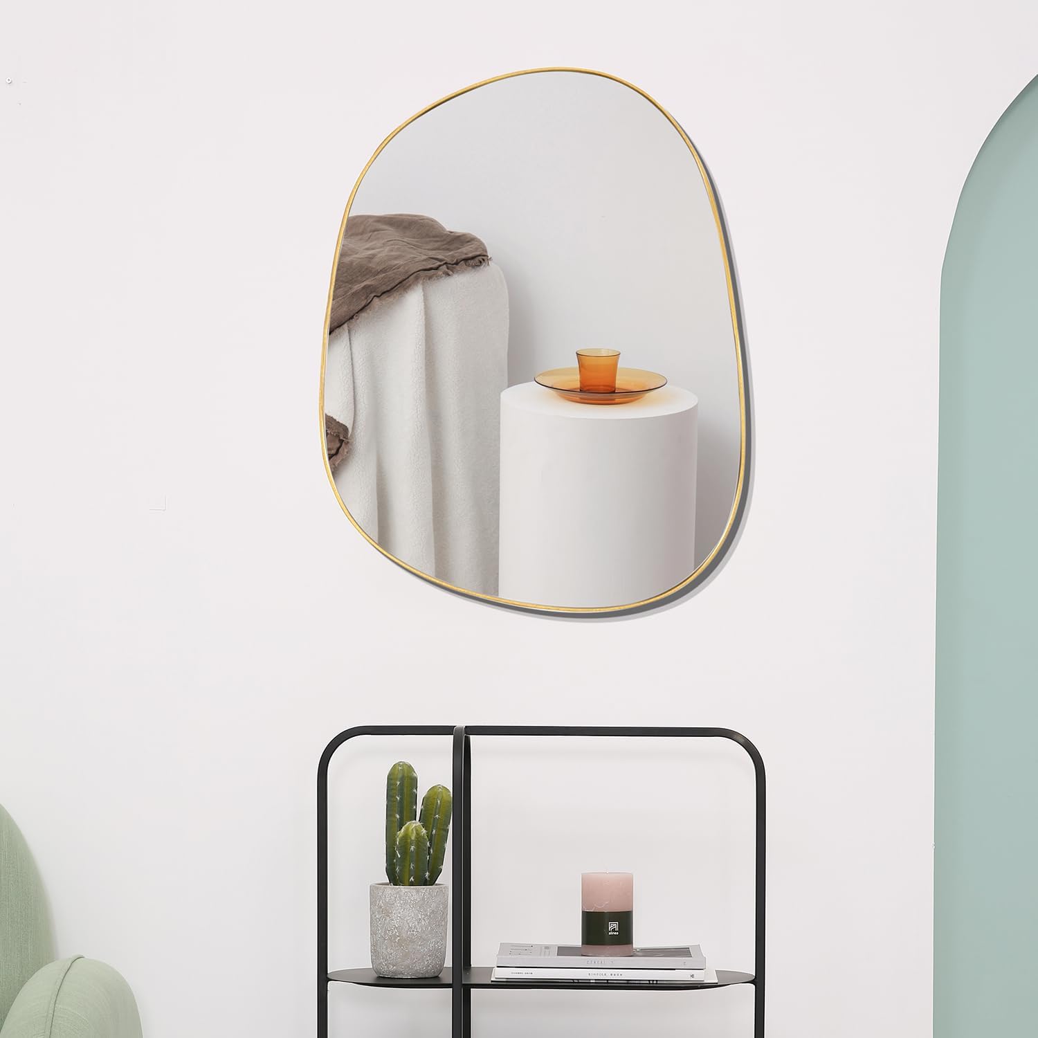 Asymmetrical Mirror for Wall Decor 23"*30", Modern Gold Framed Wall Mirror for Living Room Bathroom Bedroom Entryway ELE-STOU-0064Gold Gold 30"L x 23"W
