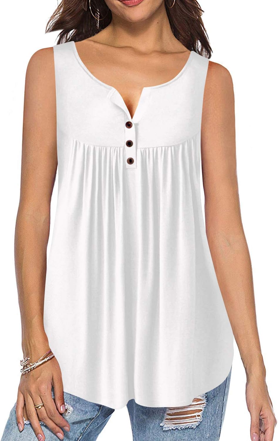 Plus Size Tank Tops for Women Splicing Sleeveless Solid White XXL