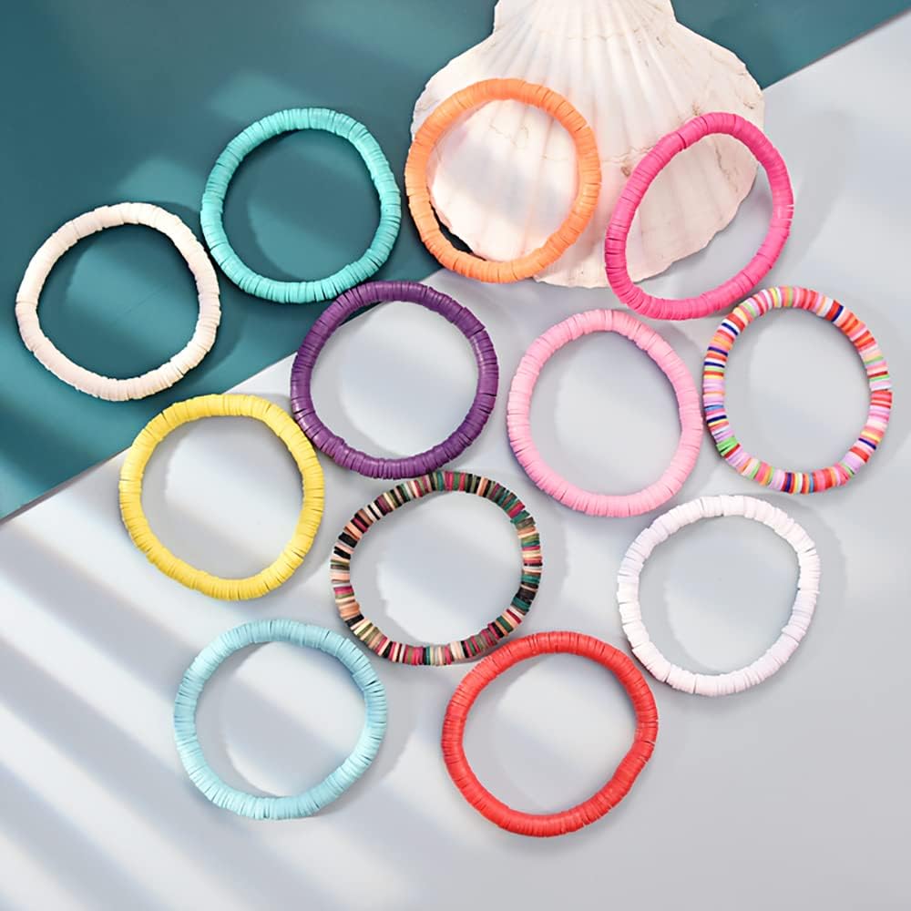 Miniatura 2 de HYHONEY Heishi - Juego de 12 pulseras estilo surfista para mujer, pulseras elásticas apilables de cuentas de arcilla, joyería bohemia de verano para
