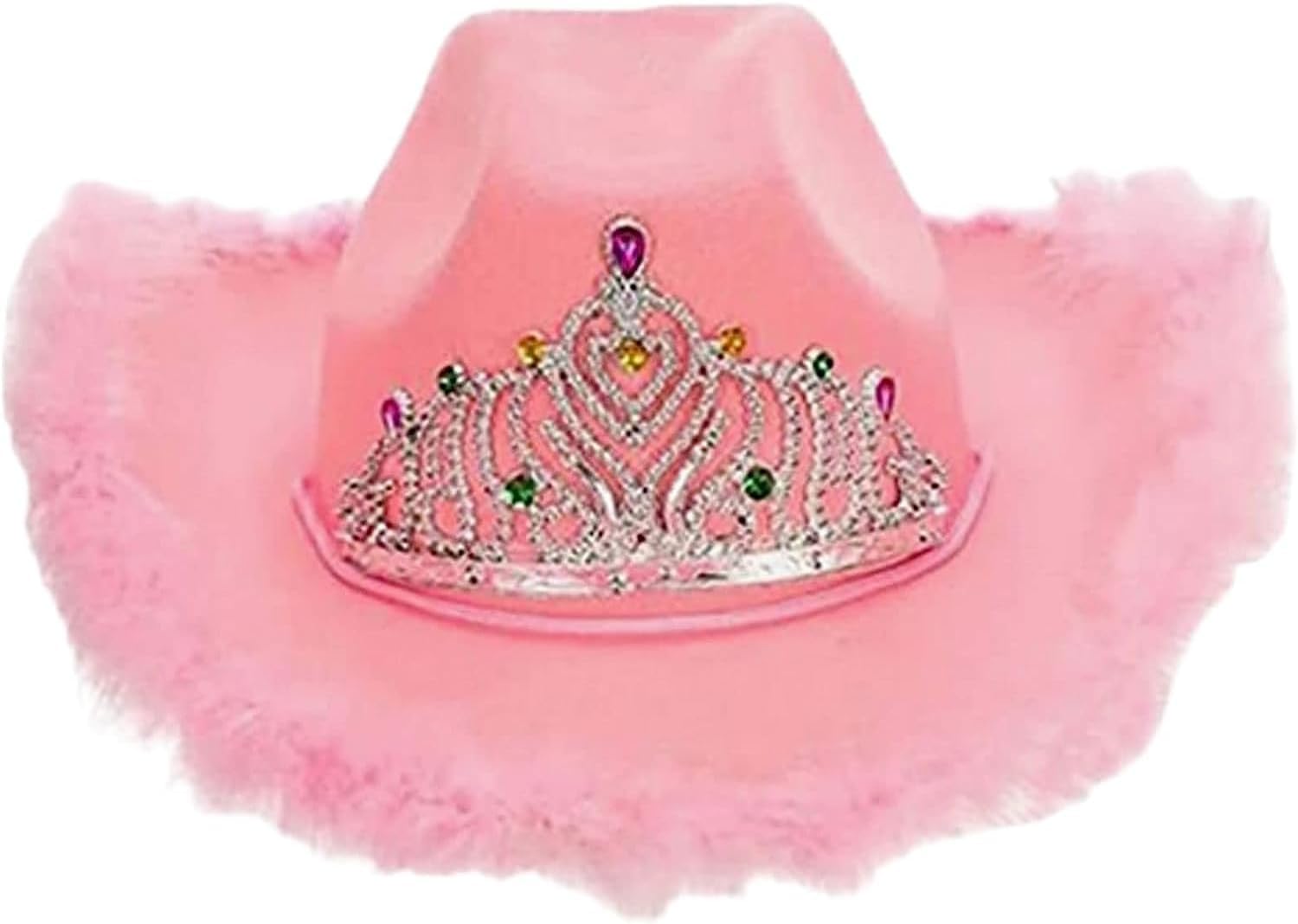 Fiacafyo Women Felt Fluffy Feather Trim Cowboy Hat Wide Brim Fancy Dress Party Cowgirl Hat Halloween Party Fancy Dress Up Cosplay (B-Colorful Crown, One Size)