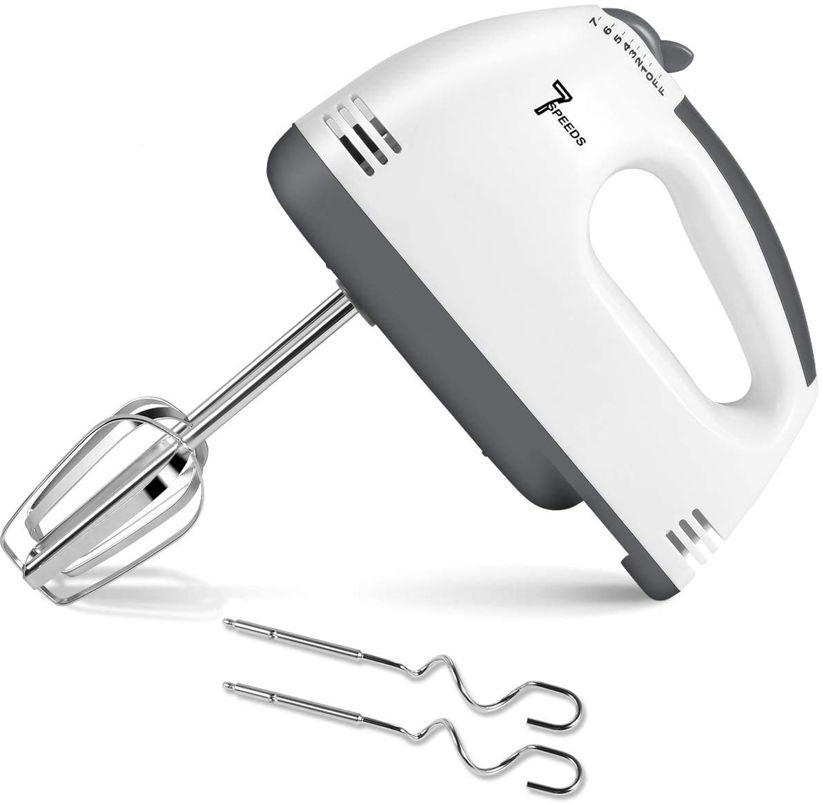 Hand Mixer Electric, 7 Speeds Handheld Kitchen Hand Mixer with 2 Beaters & 2 Dough Hooks, Portable Hand Mixer, Kitchen Blender Stainless Steel Egg Whisk for Whipping Cream, Egg Whisk, Baking, Mixing Cookies