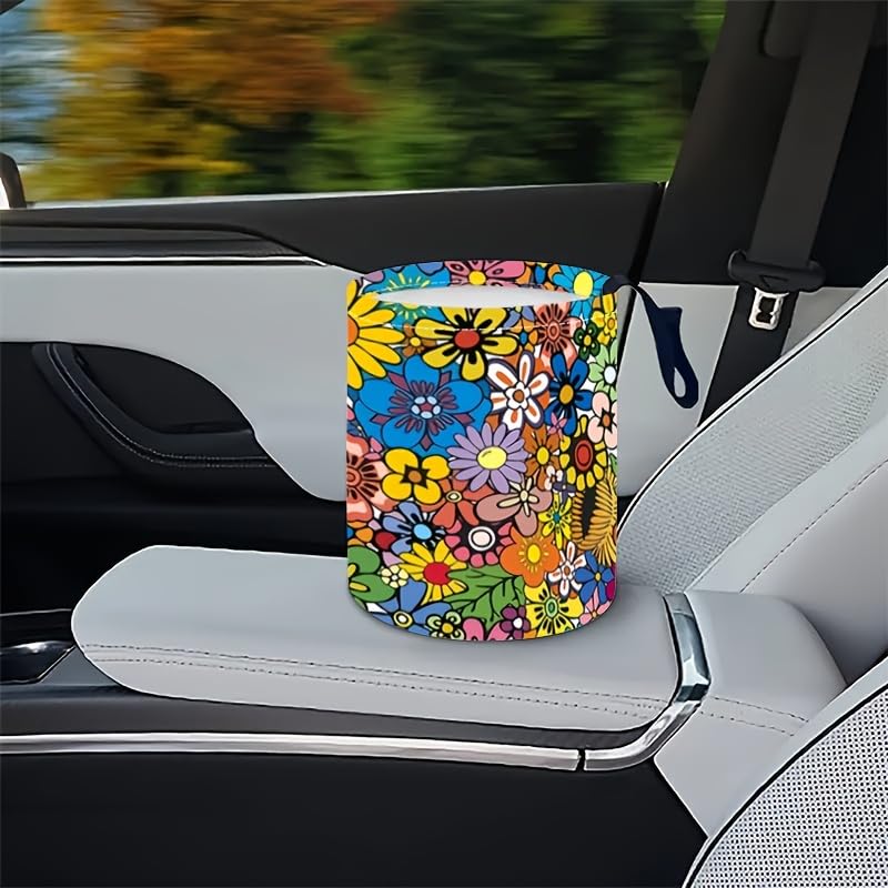 Image of Portable Reusable Waterproof Car Trash Bin, Multipurpose Vehicle Organizer, Road Trip Essentials (Flower Bush)