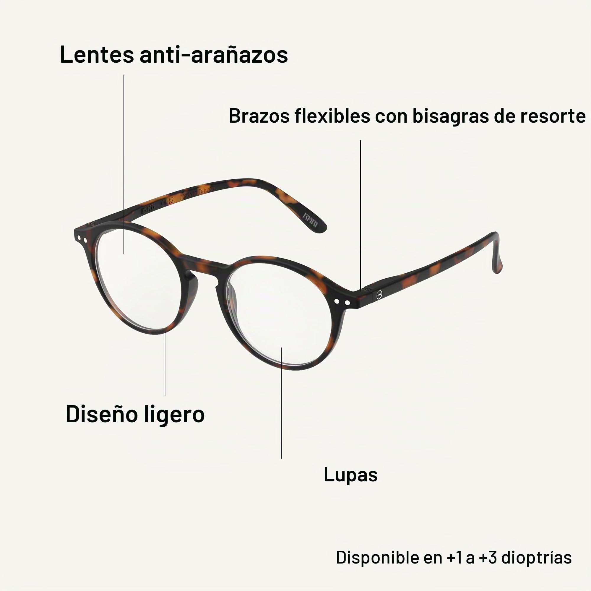 IZIPIZI Shape D - Gafas de lectura unisex para adulto, Tortuga, 2