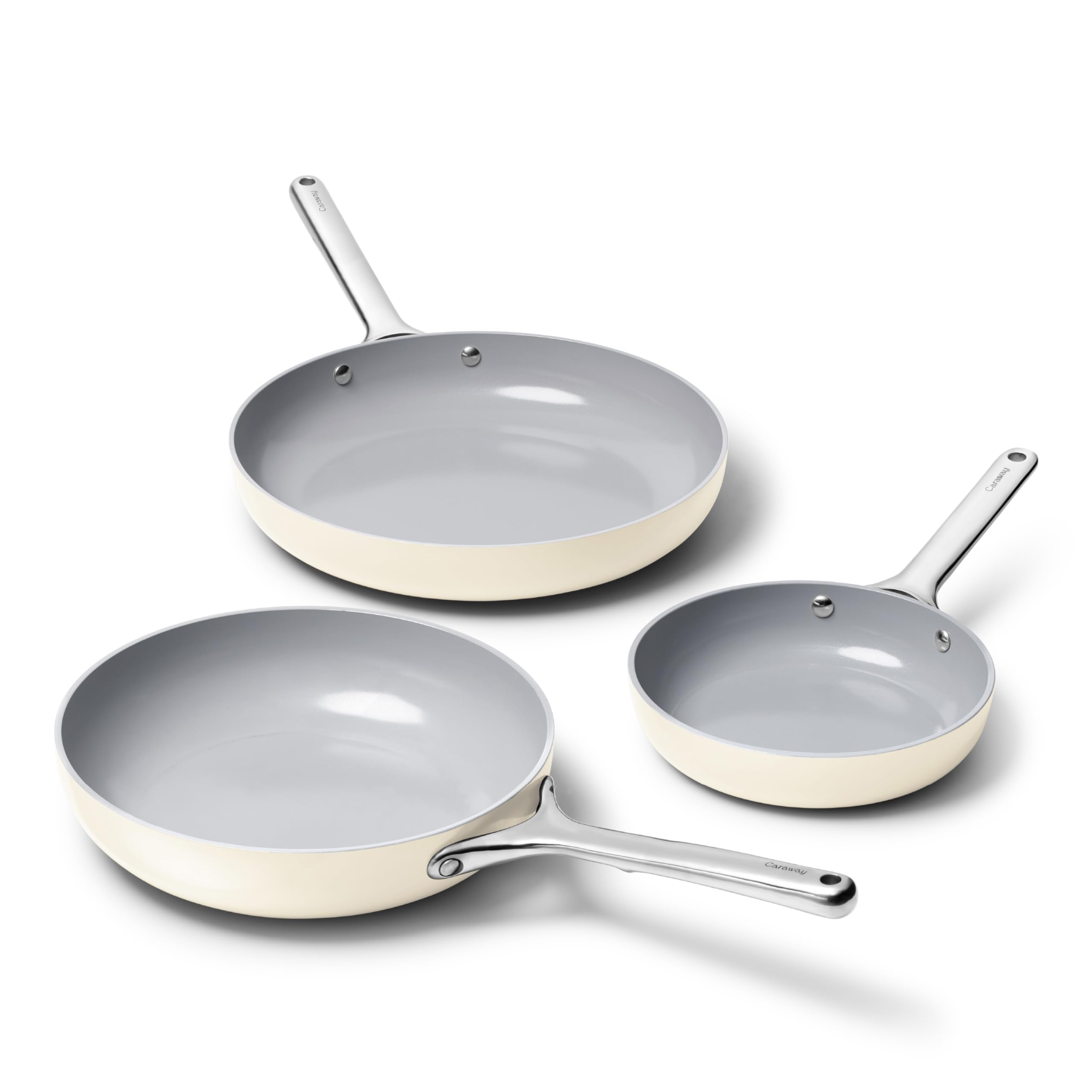 Caraway Non-Stick Ceramic Coated Fry Pan Trio, 8", 10.5", &amp; 12"