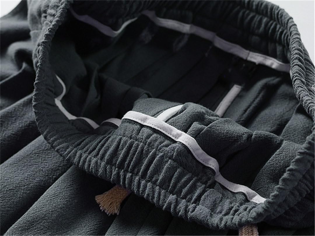 Vogrtcc Pantaloni di Lino Taglie Forti Pantaloni di Lino Casual da Uomo Pantaloni Larghi in Vita Elastica Estiva