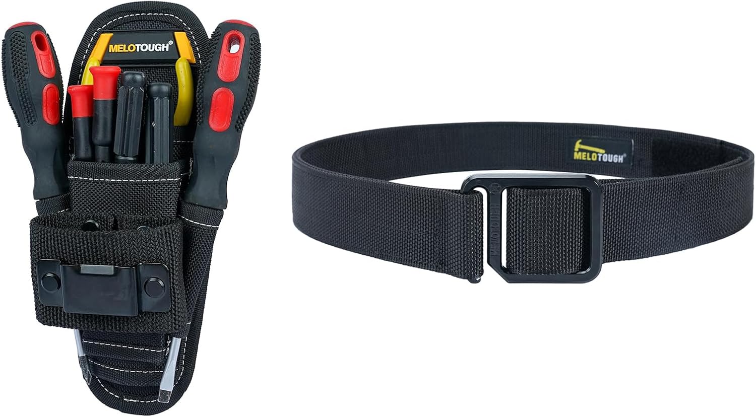 MELOTOUGH Small Tool Pouch with Belt Clip,Small Tool Holder Pouch, Min Work Organizer Tool Holster and Knife Holder with Hammer Holder + Modular EDC Tool Belt - 1.75 Inch Hook & Loop Adjustable Belt