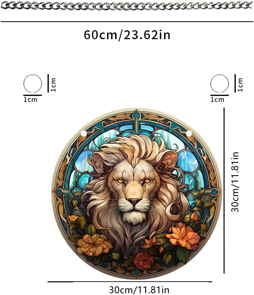 HOTIYOK Fierce Lion Acrylic Window Hangings Wreath Decoration Stained Window & Wall Decor with Chain, Ideal Housewarming Gift, Home Decor for Mom Grandma Wife Teacher Animals Lover