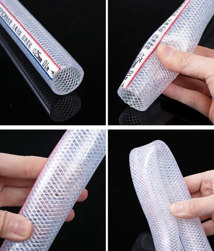 Heavy Duty Braided PVC Pipe 19mm ID X 25mm OD Clear Plastic Vinyl Tubing,Flexible High Pressure Hose Reinforced PVC Tube Hose for Water Oil Air Transfer