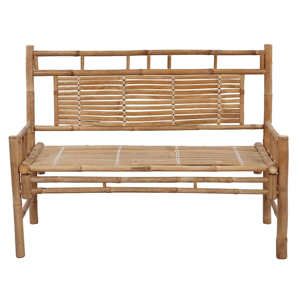 Banco de jardín con cojín de bambú de 120 cm, resistente a la intemperie e impermeable, con respaldo para terraza y porche, asiento cómodo con cojín acolchado