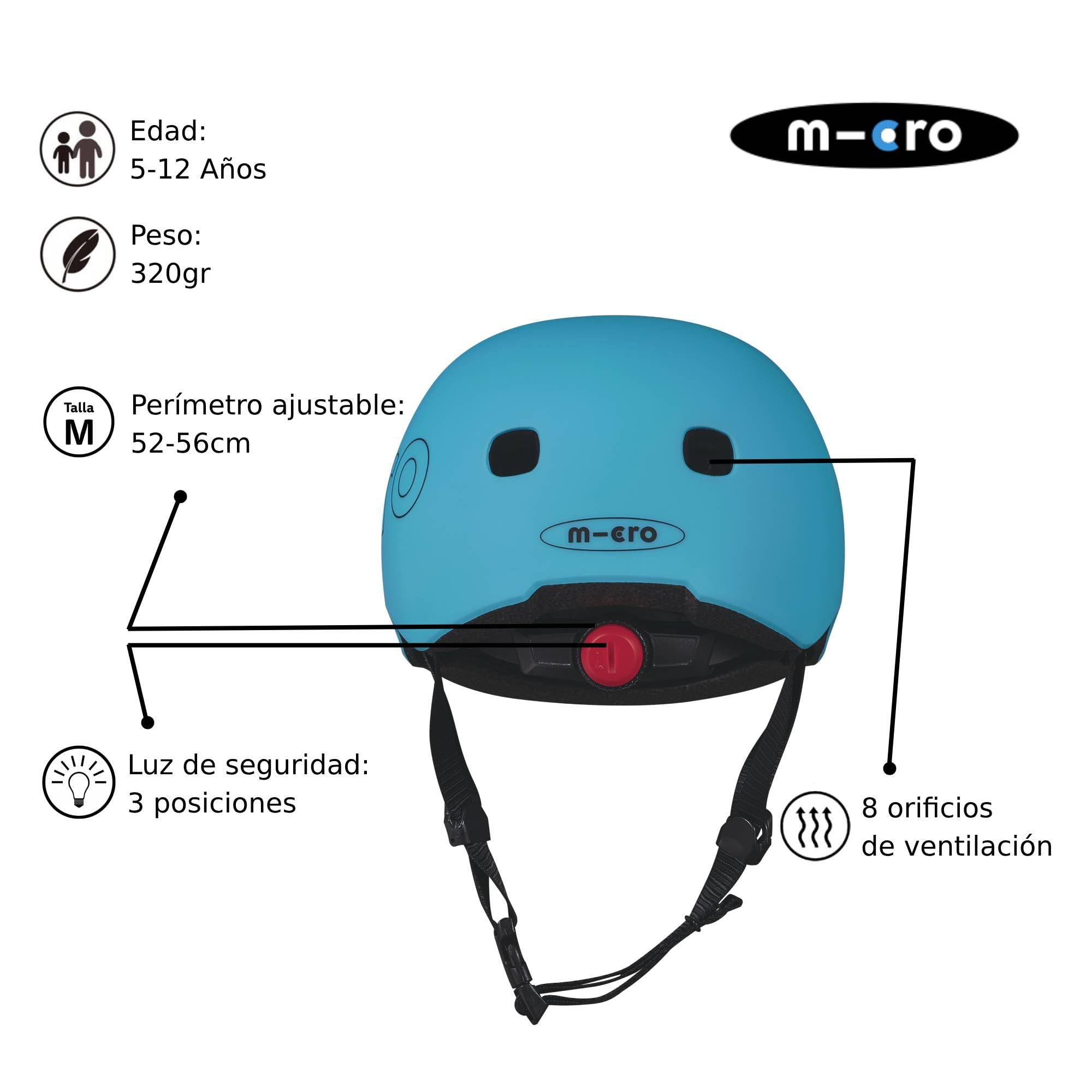 Micro® | Casco Infantil para Patinete o Bicicleta | Luz Trasera de Seguridad 3 Posiciones | Ultraligero 250 Gramos | Cierre Magnético | Niños y Niñas