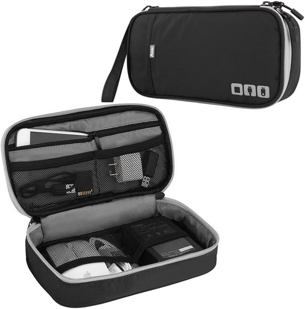 Bhuuno Acoki Travel Carry Bag,Electronic Accessories Thicken Cable Organizer Bag Portable Case for Hard Drives, Cables, Black(S)
