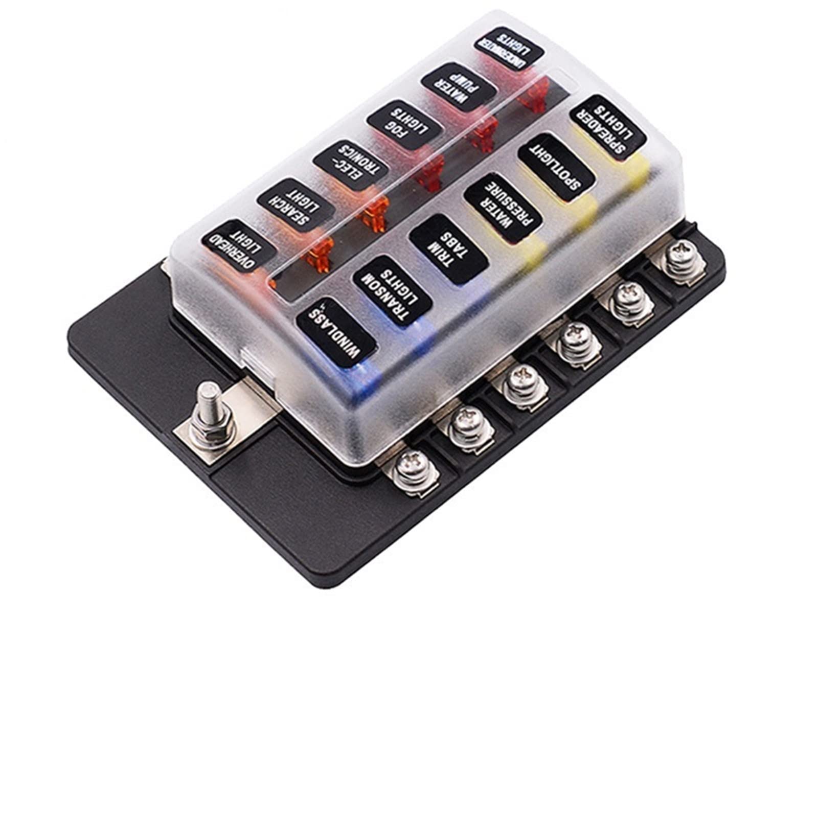 Caja de fusibles de cuchilla de 12V y 24V, caja de fusibles modificada de 12/6 vías, bloque de terminales con luz de advertencia LED for coche, barco, triciclo marino (Color : Army Green)