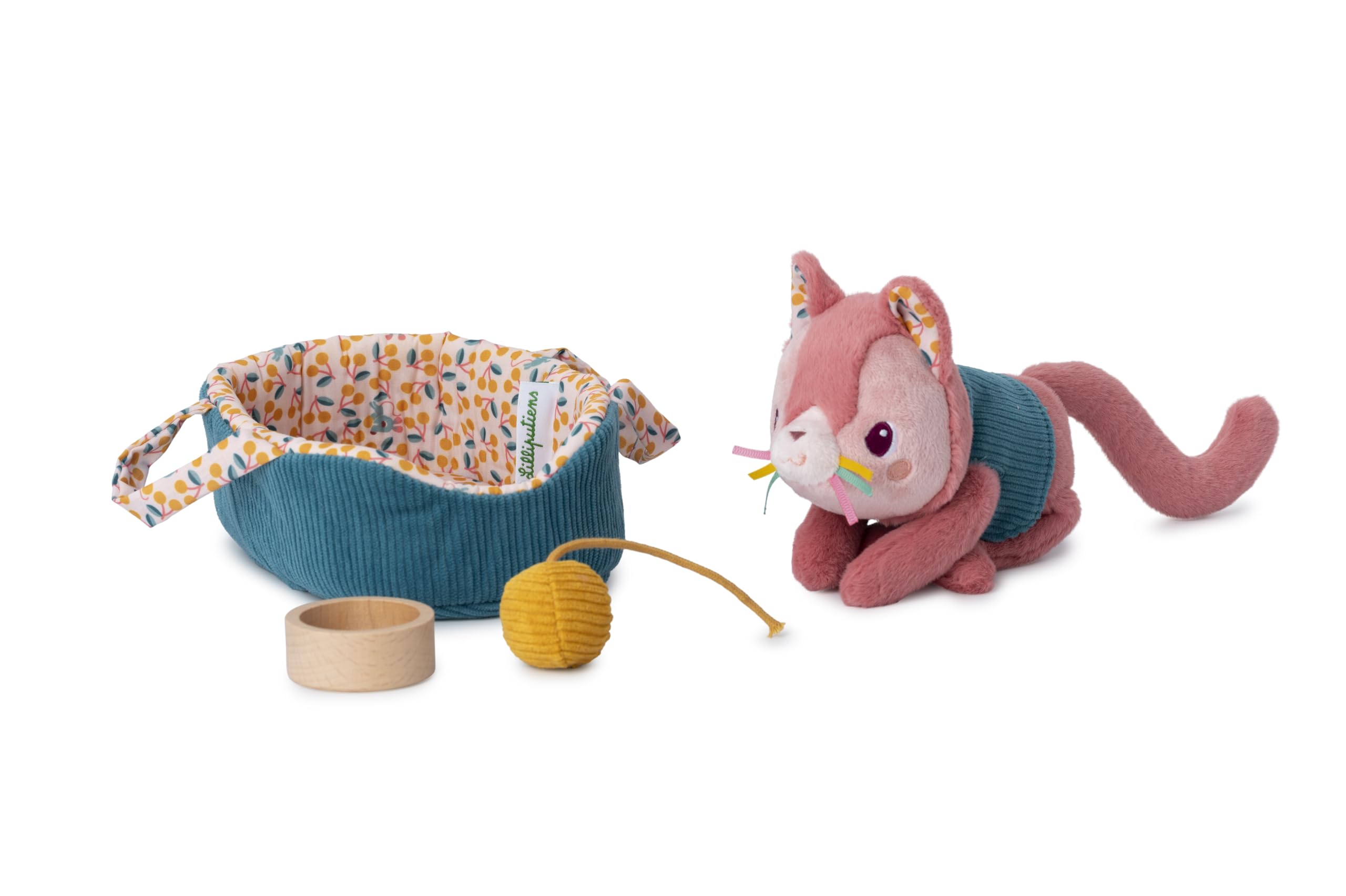 LILLIPUTIENS - Peluche Jeanne Le Chat et Son Panier - Doudou Chat avec Panier et Accesoires - Bruit électronique de miaulement - Stimule Imagination - Dès 12 Mois