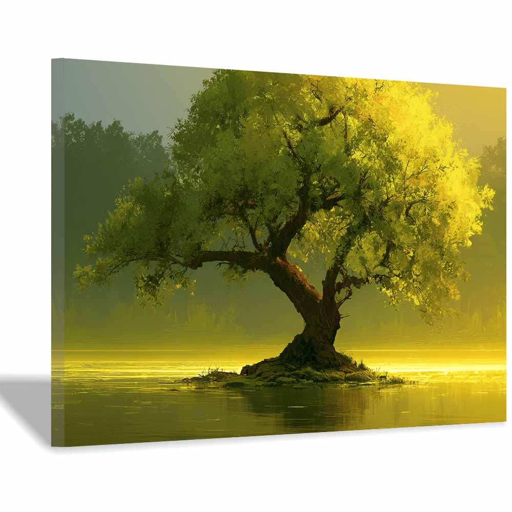 Xeniou Multicolor Landscape Wall Art Goldens Lake Tree Views Canvas Painting Wall Art, Living Room Bedroom Hallway Stairs Decoration.(Multicolor)-50X70cm Framed