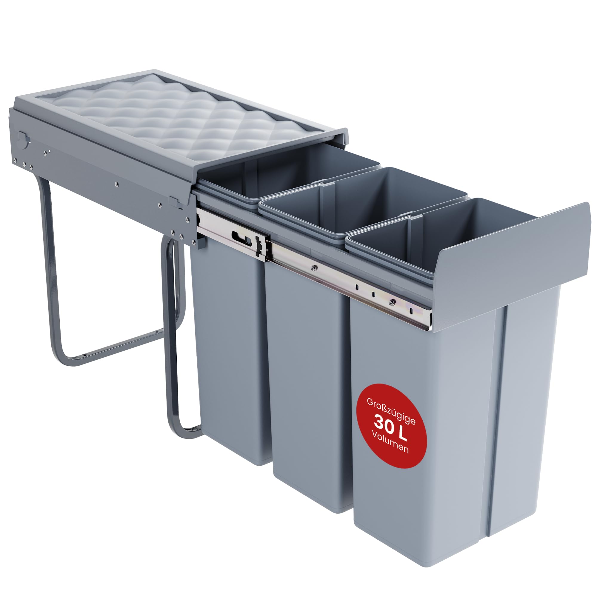 Einbaumülleimer Froland: 3-Fächer Mülltrennsystem, ausziehbar, 3x10 L, 48 x 26 x 42 cm, grau