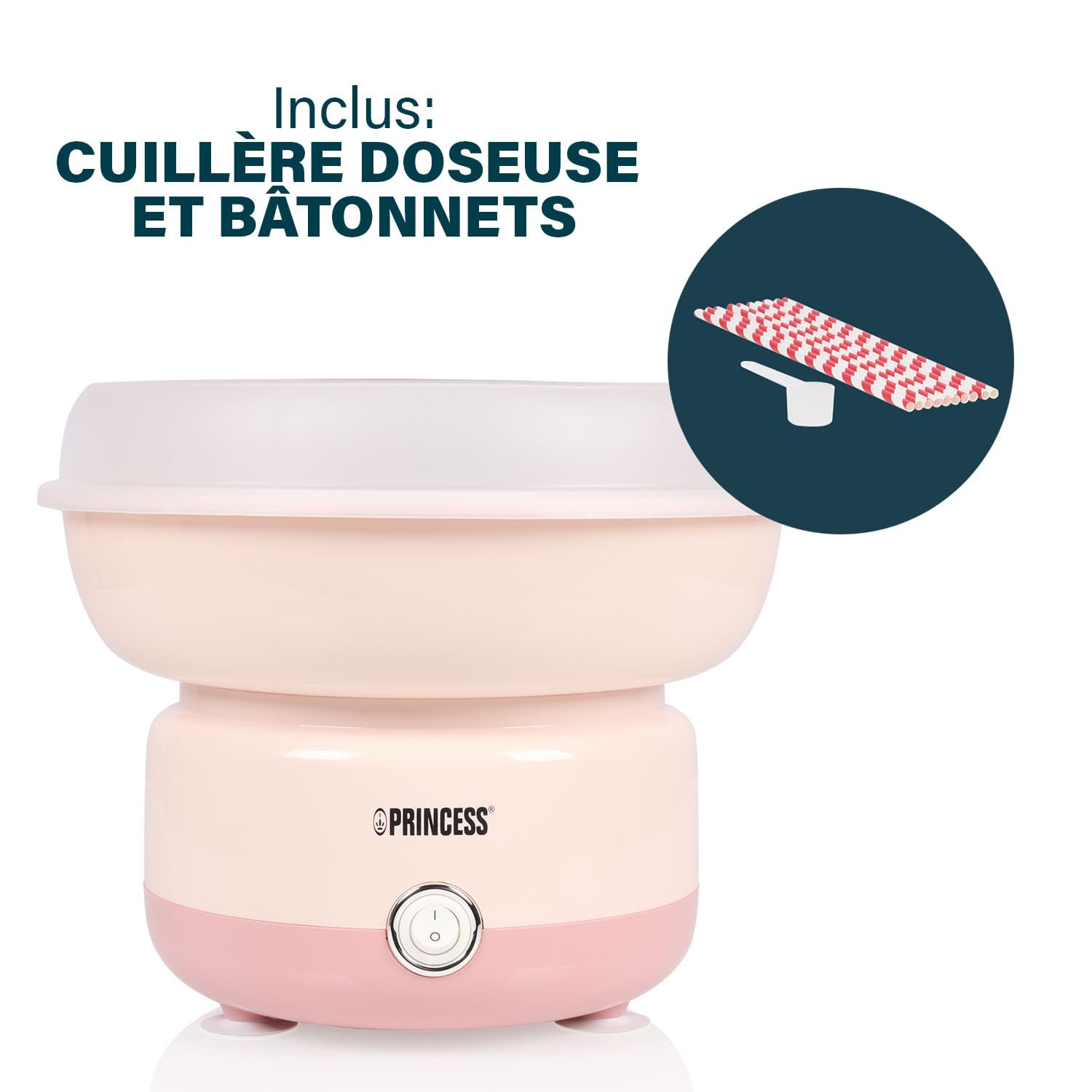 Princess Machine à Barbe à Papa, 500W, Design Compact, Pièces Lavables au Lave-Vaisselle, Inclus Bâtonnets et Cuillère, Sans BPA, Pieds Antidérapants, Facile à Utiliser, 292990