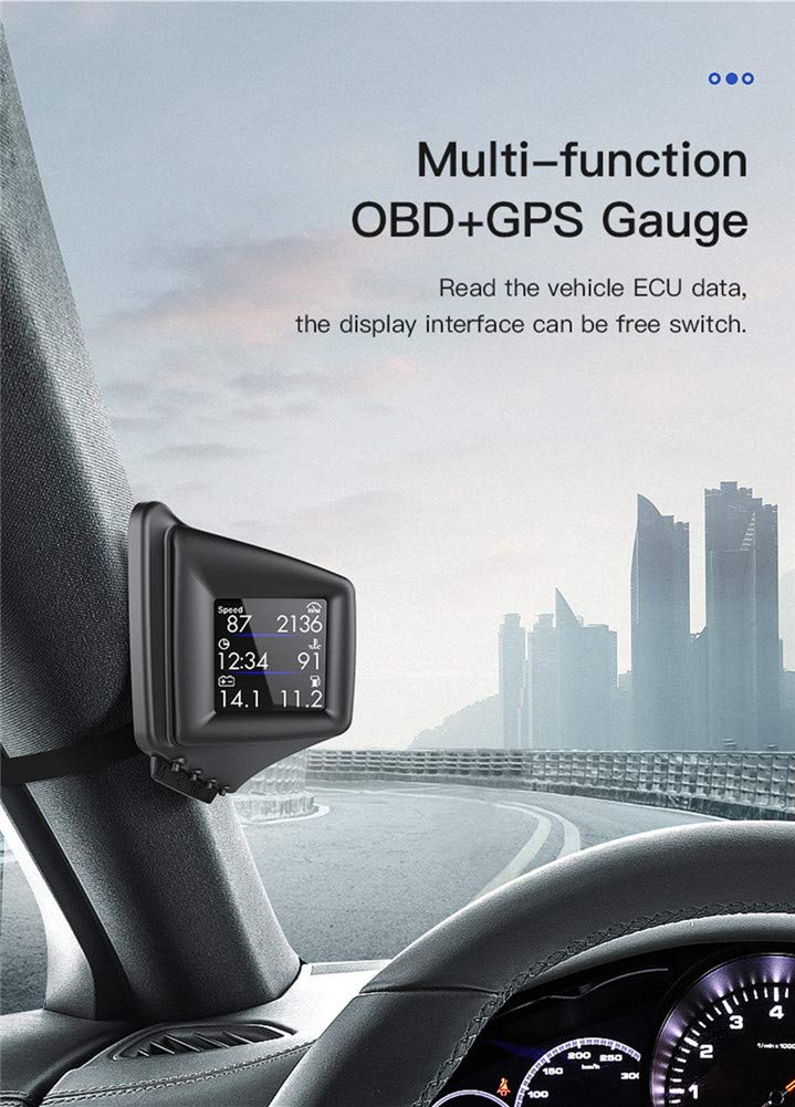 Wyświetlacz OBD2 HUD, Asudaro, wyświetlacz HUD, OBD2 AP-1, podwójny system GPS, kolumna A, licznik kroków, automatyczne ostrzeżenie o przekroczeniu kilometrów, kolor czarny