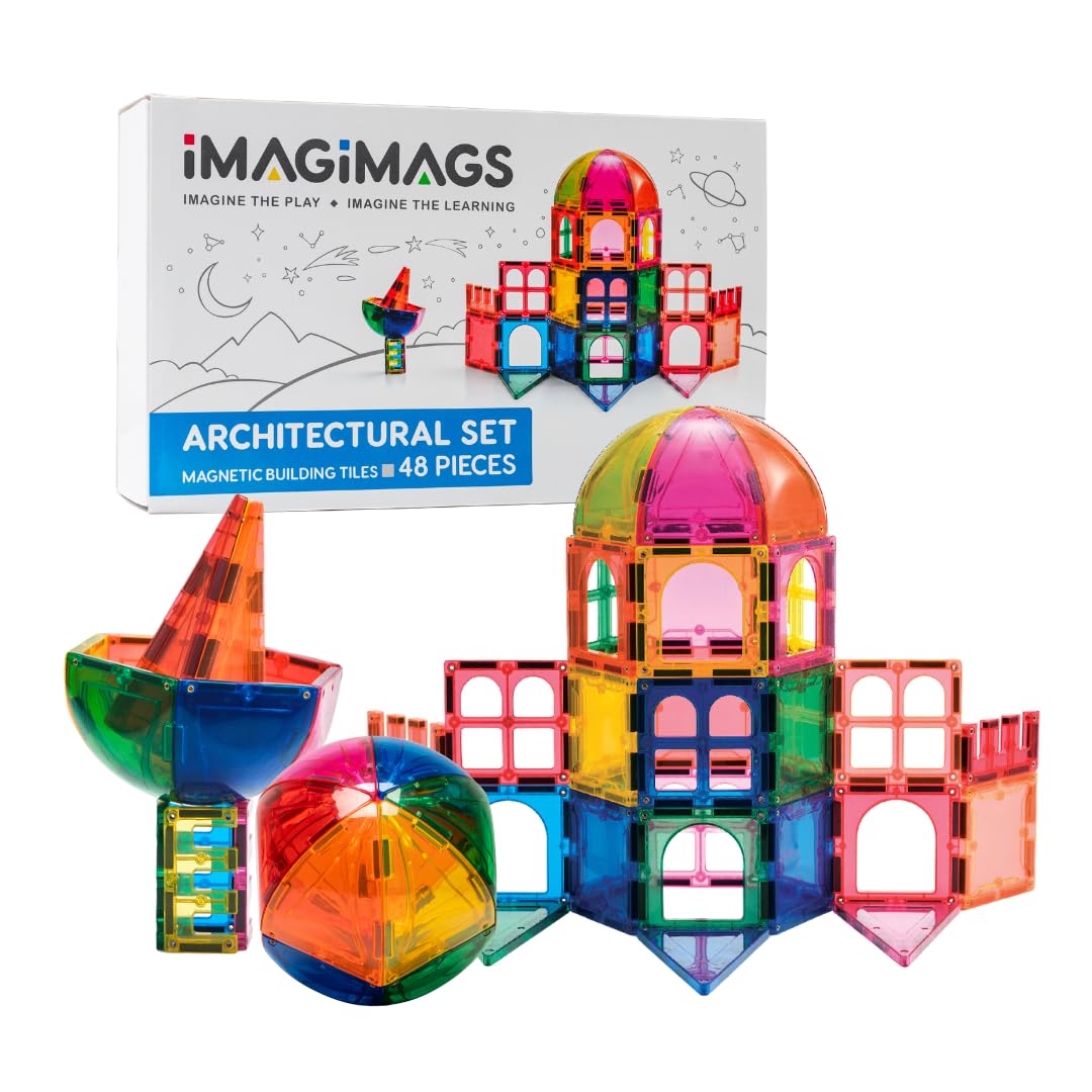 Magnetic Building Tiles, 48 Piece Architectural Dome Set for Boys Girls Kids, Educational Creative Learning Activity Building Block Toddler Toys, Children Ages 3 Years +