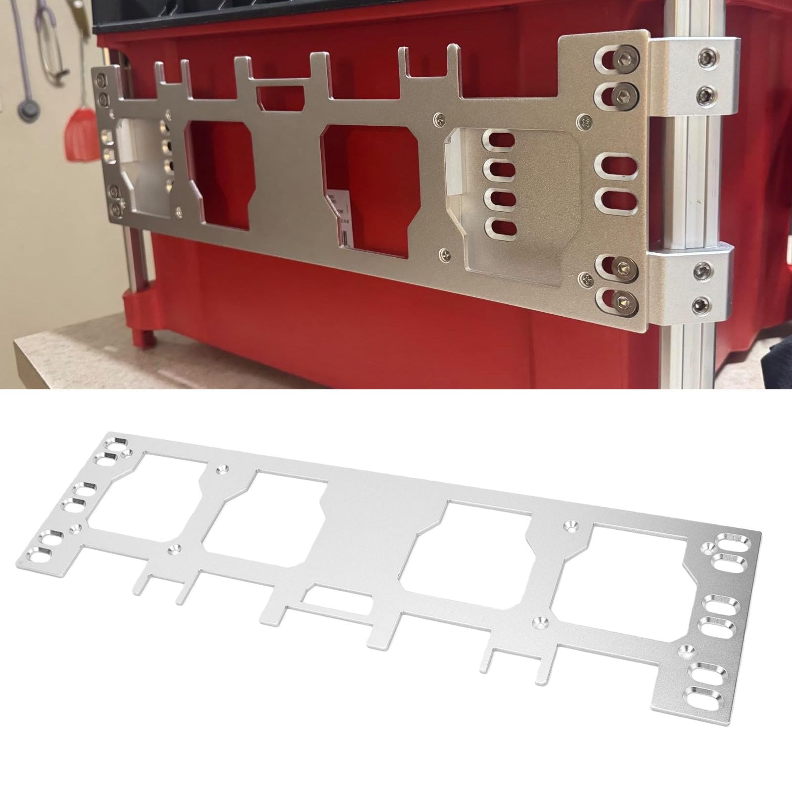 Yctze Caja de Herramientas Placa de Montaje de Almacenamiento Lateral Soporte de Montaje Frontal para Paquete con Ranura de Bloqueo de Aleación de Aluminio de Alta Resistencia y Fácil