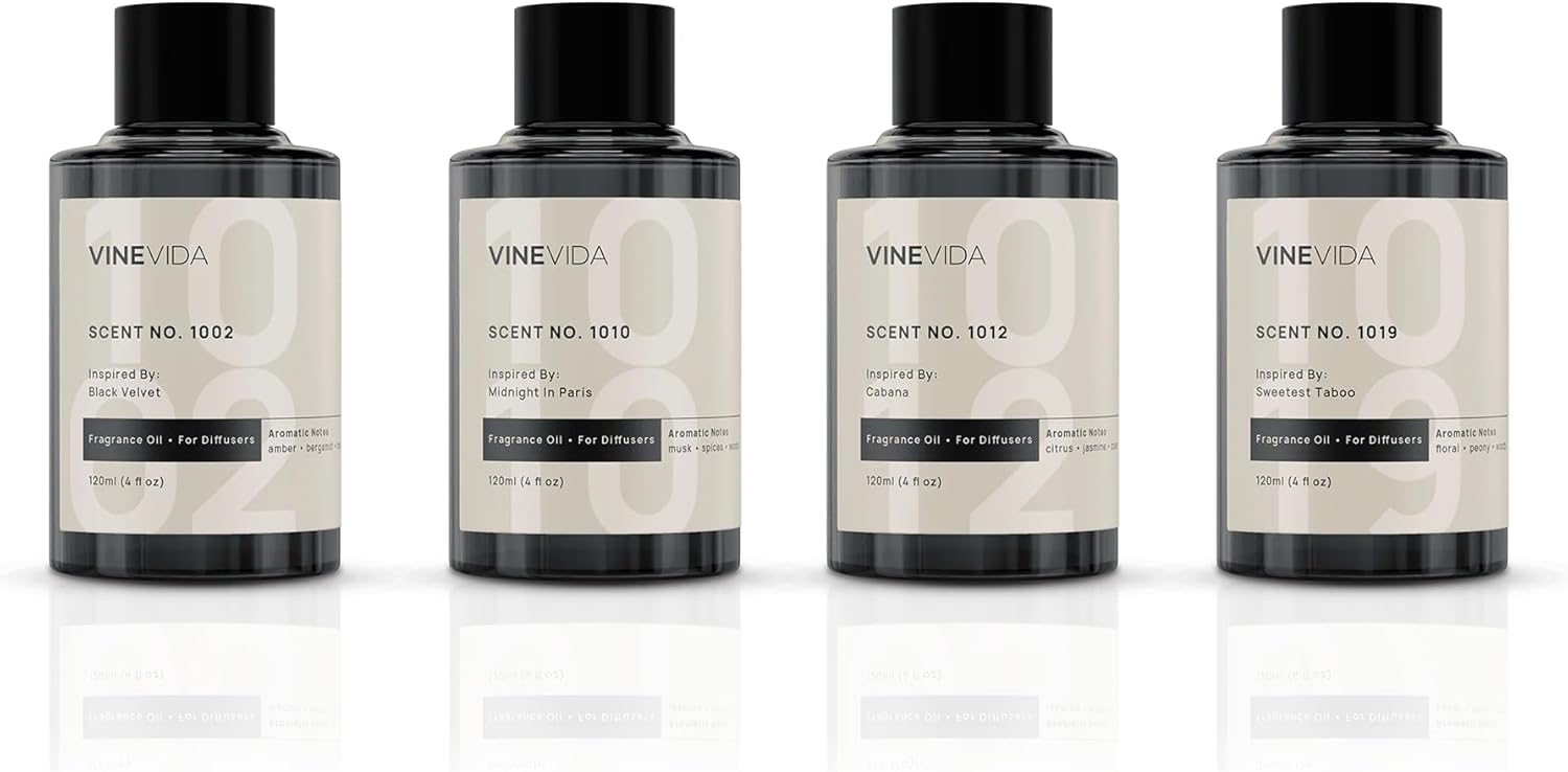 VINEVIDA (4-pk) Hotel Fragrance Collection. Cold Air Diffusers - Scents No.1002, No.1019, No.1012, No.1010