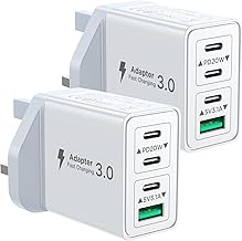 2-Pack USB C Charger, 40W USB C Plug Fast Charger 4 Port PD Type C Charging Plug+QC USBPlug UK USBC Power Adapter Multi Plugs Samsung Charging Plugs for iPhone 16 15 14 13 Pro Max XR XS, iPad,Samsung